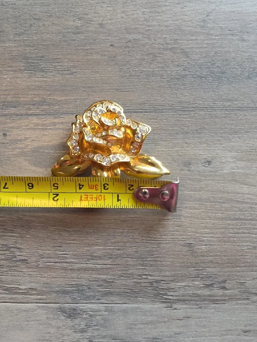 Avon Vintage Gold Crystal Rose Brooch Pin - Women Jewelry